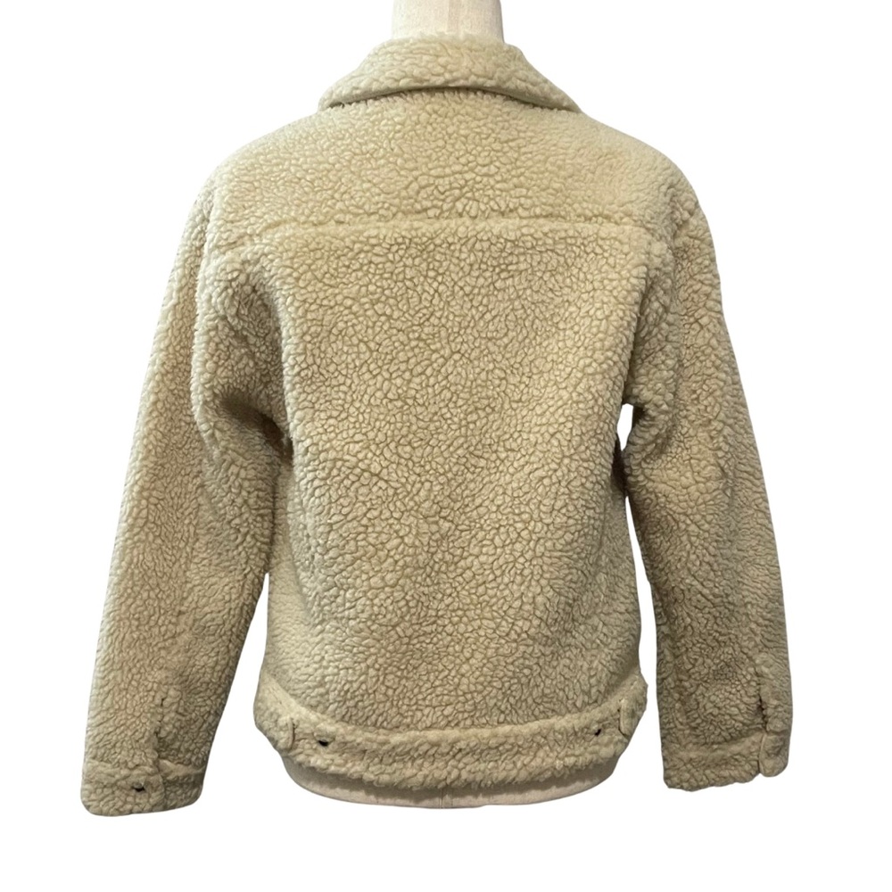 Levi’s Women’s Sherpa Fleece Trucker Jacket Cropped M Cream Coconut Snap Front - Picture 6 of 15